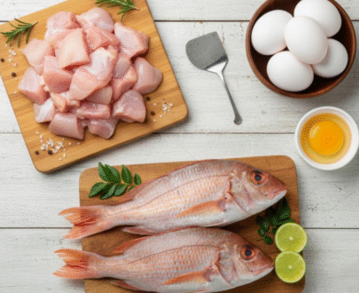 Chicken, Sankara(Red Snapper) & Eggs